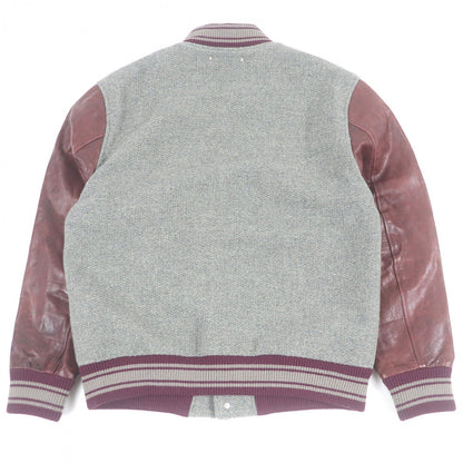 Golden Goose Bomber Jacket Gmp00834 Virgin Wool Melange Gray Wine Red 48