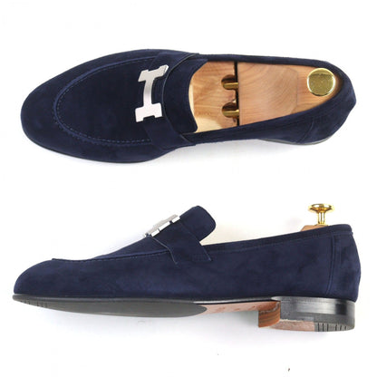 Hermes Loafers Suede Leather Navy Constance Moccasin Paris 40