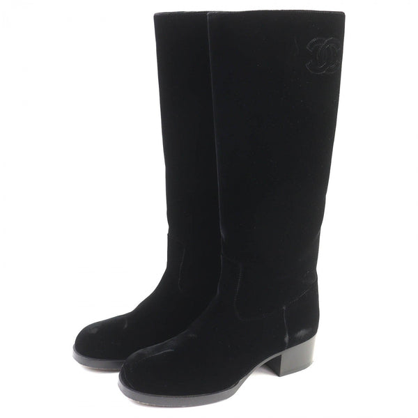 Chanel Knee-High Boots 21A G37985 Velor Black 36.5