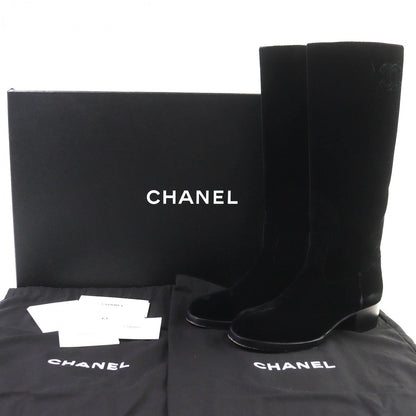 Chanel Knee-High Boots 21A G37985 Velor Black 36.5