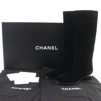 Chanel Knee-High Boots 21A G37985 Velor Black 36.5
