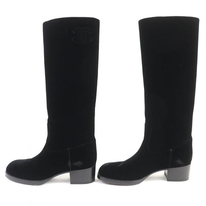 Chanel Knee-High Boots 21A G37985 Velor Black 36.5