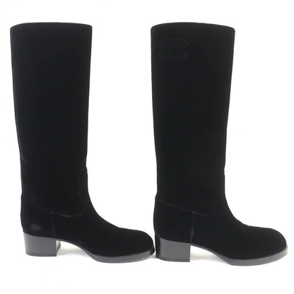 Chanel Knee-High Boots 21A G37985 Velor Black 36.5