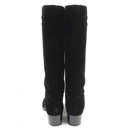 Chanel Knee-High Boots 21A G37985 Velor Black 36.5