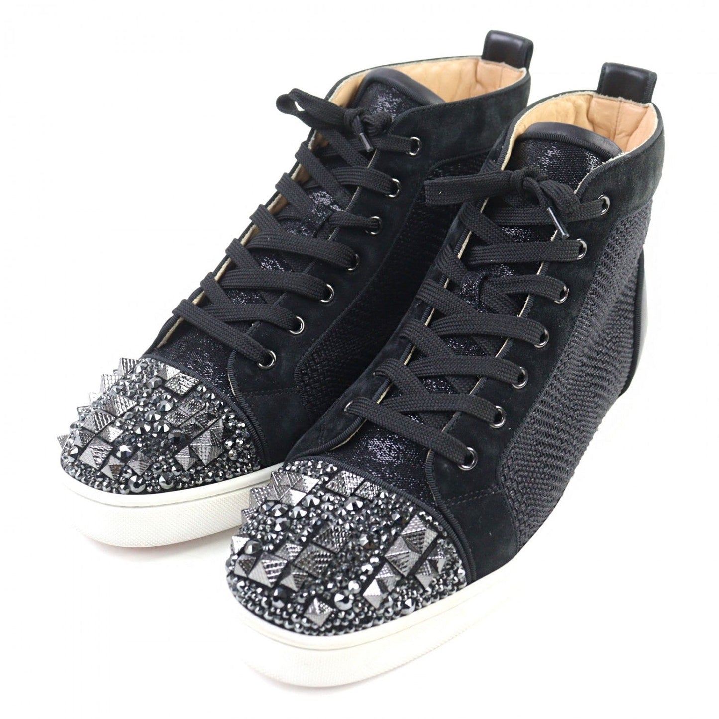 Christian Louboutin High Cut Sneakers Leather Black Type Mixkeolouis Flat 43.5