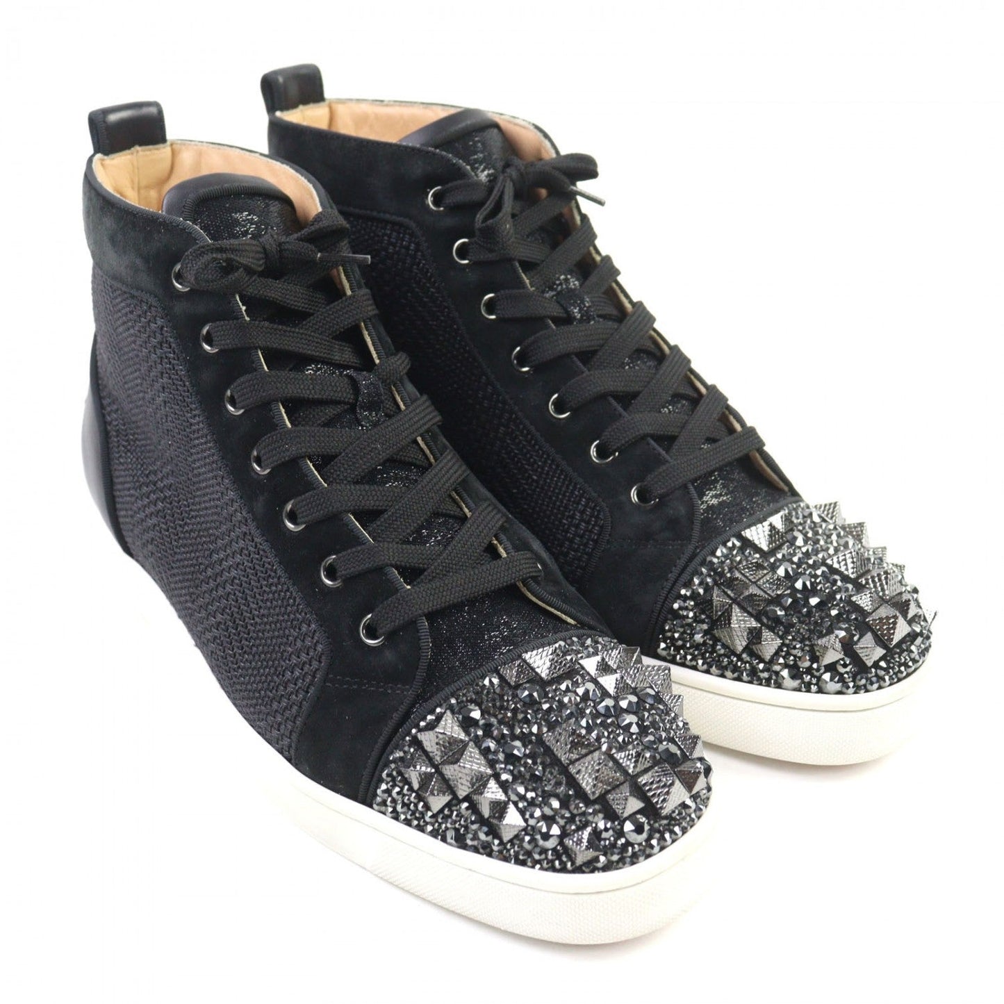 Christian Louboutin High Cut Sneakers Leather Black Type Mixkeolouis Flat 43.5