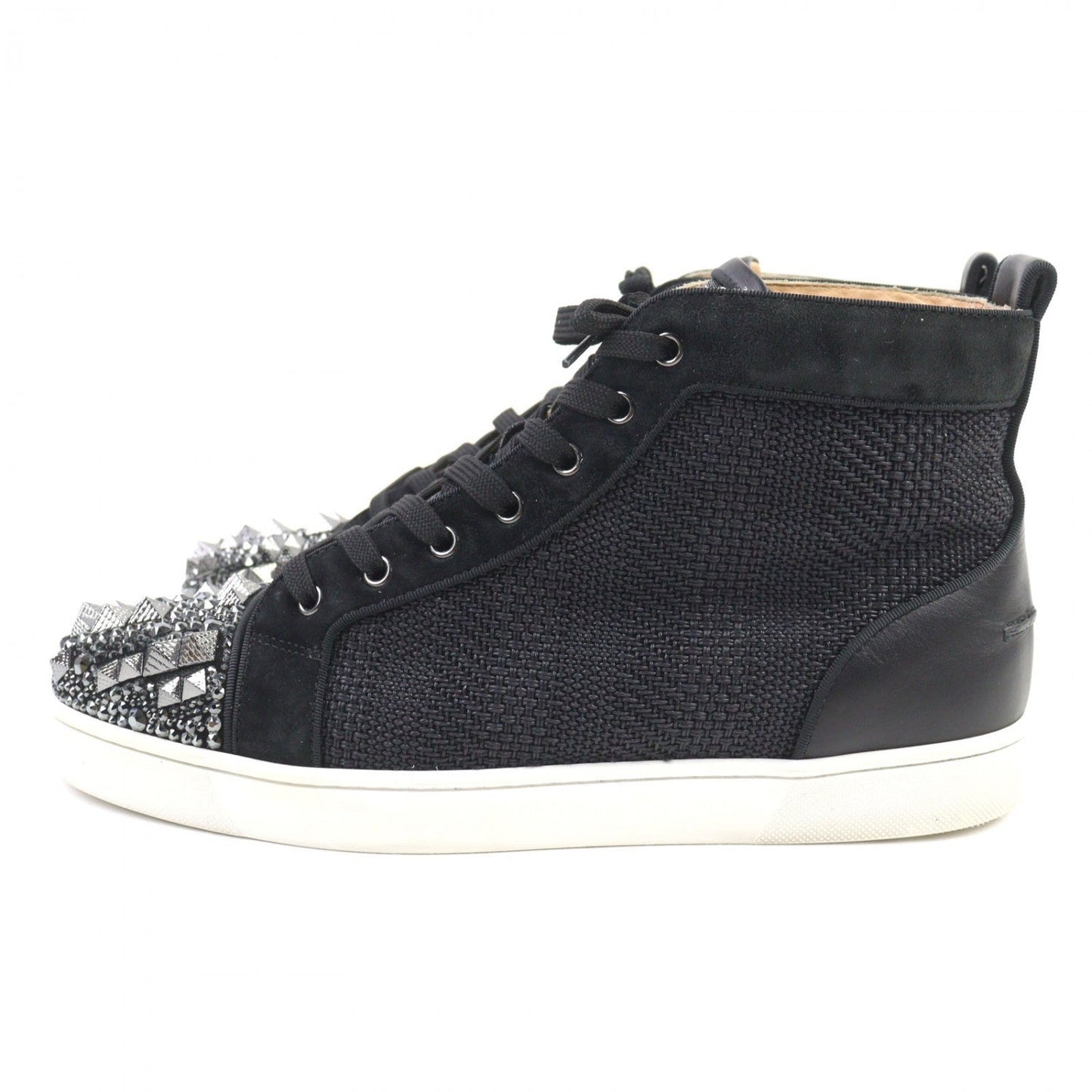 Christian Louboutin High Cut Sneakers Leather Black Type Mixkeolouis Flat 43.5