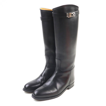 Hermes Knee-High Boots Leather Black Jumping 36.5