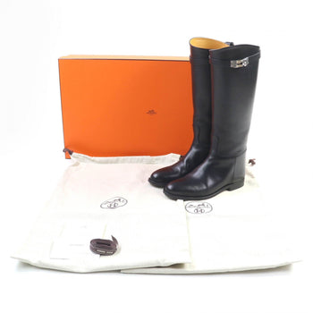 Hermes Knee-High Boots Leather Black Jumping 36.5