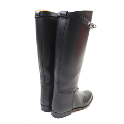 Hermes Knee-High Boots Leather Black Jumping 36.5