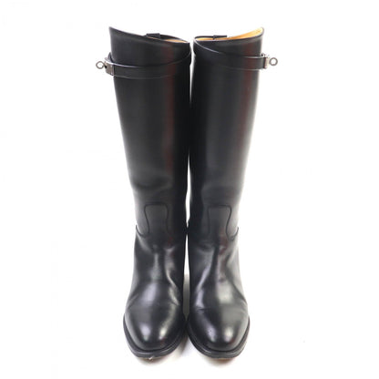 Hermes Knee-High Boots Leather Black Jumping 36.5