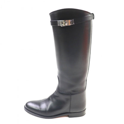 Hermes Knee-High Boots Leather Black Jumping 36.5