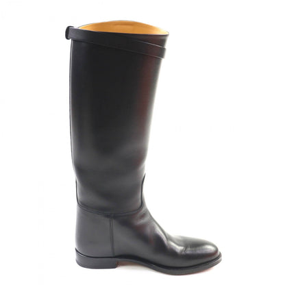 Hermes Knee-High Boots Leather Black Jumping 36.5