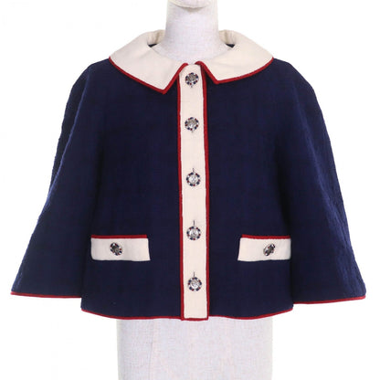 Chanel Jacket P51806 Wool Navy Ivory Red 40