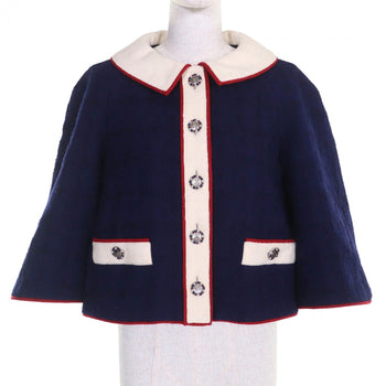 Chanel Jacket P51806 Wool Navy Ivory Red 40