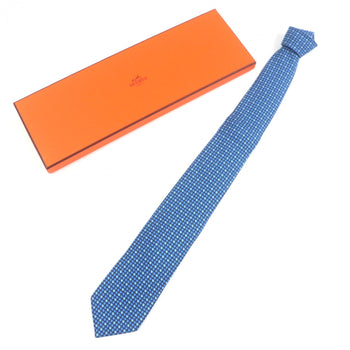 Hermes Tie 645756 Silk Navy/Blue/Sky Blue Cravate Heavy Twill