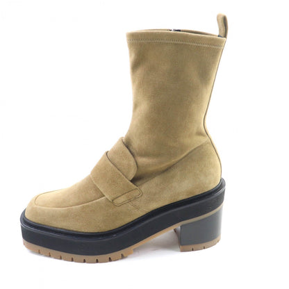 Hermes Short Boots Suede Leather Beige Florence 55 36.5