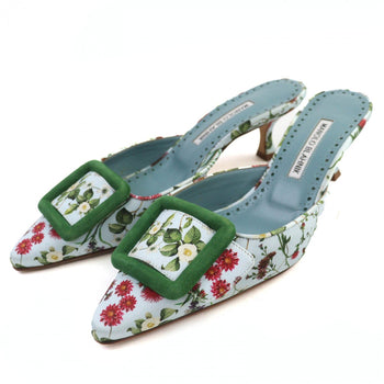 Manolo Blahnik Mule Satin Light Blue Green Maysalebi Maysale 37