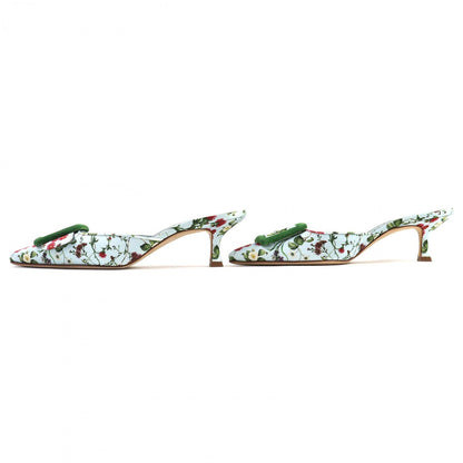 Manolo Blahnik Mule Satin Light Blue Green Maysalebi Maysale 37
