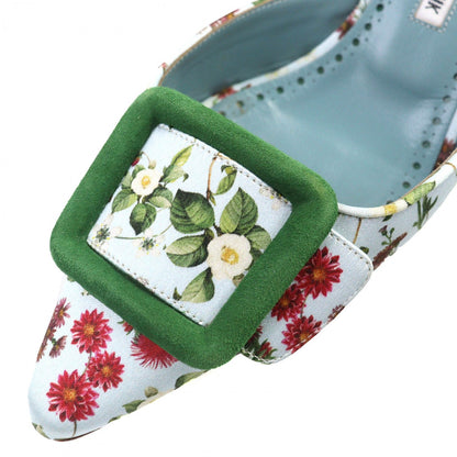 Manolo Blahnik Mule Satin Light Blue Green Maysalebi Maysale 37