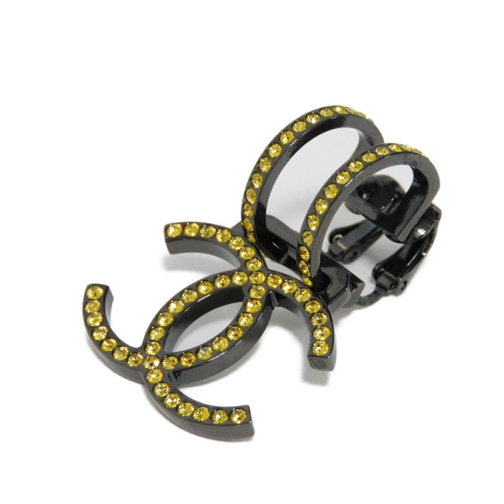 Chanel Earring Rhinestone X Metal Clear Yellow Rhinestone One-Sided One-Ear B17S Clip Cc Mark