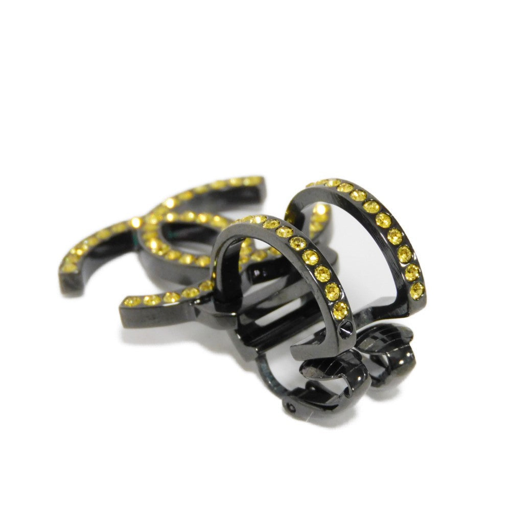 Chanel Earring Rhinestone X Metal Clear Yellow Rhinestone One-Sided One-Ear B17S Clip Cc Mark
