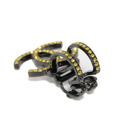 Chanel Earring Rhinestone X Metal Clear Yellow Rhinestone One-Sided One-Ear B17S Clip Cc Mark