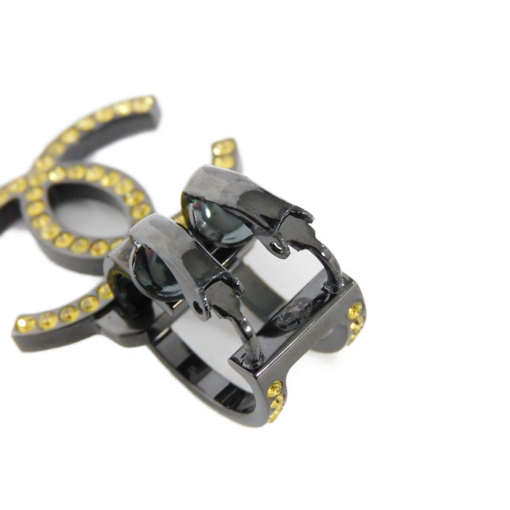 Chanel Earring Rhinestone X Metal Clear Yellow Rhinestone One-Sided One-Ear B17S Clip Cc Mark