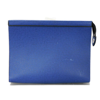 Louis Vuitton Clutch Bag M30575 Taiga Leather (Stamped) Cobalt Lv Logo Embossed Blue Business Bag