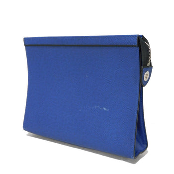 Louis Vuitton Clutch Bag M30575 Taiga Leather (Stamped) Cobalt Lv Logo Embossed Blue Business Bag