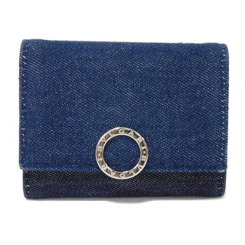 Bvlgari Tri-Fold Wallet 293460 Denim Blue Compact Wallet Rfid Ic Chip Logo Clip Trifold Wallet