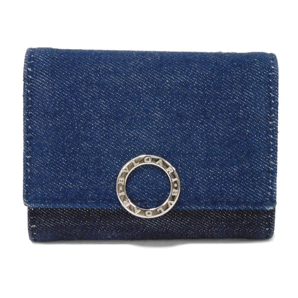 Bvlgari Tri-Fold Wallet 293460 Denim Blue Compact Wallet Rfid Ic Chip Logo Clip Trifold Wallet