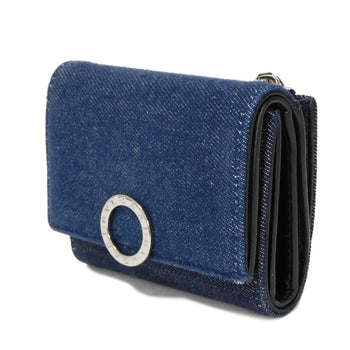 Bvlgari Tri-Fold Wallet 293460 Denim Blue Compact Wallet Rfid Ic Chip Logo Clip Trifold Wallet