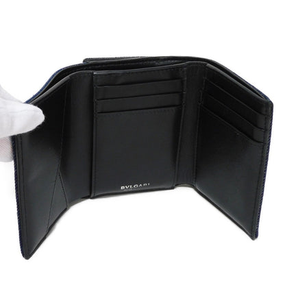 Bvlgari Tri-Fold Wallet 293460 Denim Blue Compact Wallet Rfid Ic Chip Logo Clip Trifold Wallet