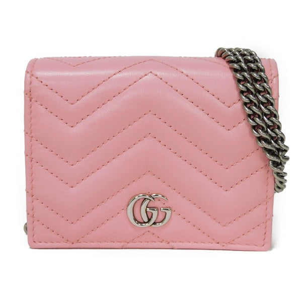 Gucci Bifold Wallet 625693 Dtd1T 5815 Calf Leather Wild Rose Chevron, In Good Condition Gg Marmont
