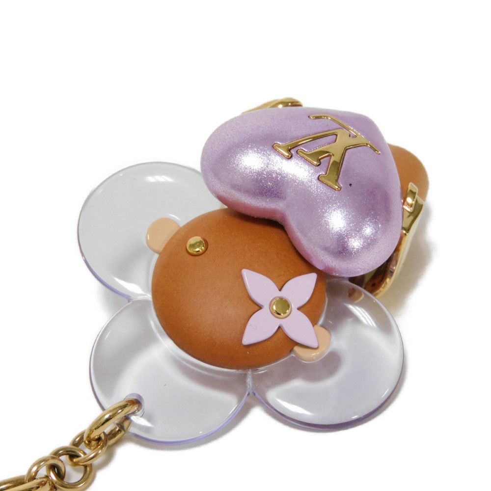 Louis Vuitton Key Ring M01546 Wood Multicolor Heart Glitter Plexiglass Purple Lv Logo Vivienne