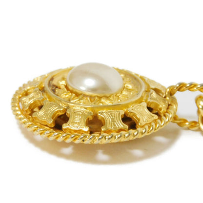 Celine Necklace Plating Gold Old Triomphe Ivory Chain Long 31.5" Vintage Brazon Macadam Round Pearl
