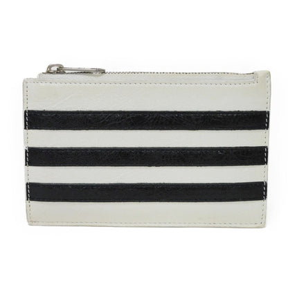 Balenciaga Coin Case 721896 2Idm6 9160 Calf Leather (Wrinkles Processing) White Striped Card Case