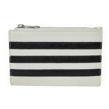 Balenciaga Coin Case 721896 2Idm6 9160 Calf Leather (Wrinkles Processing) White Striped Card Case