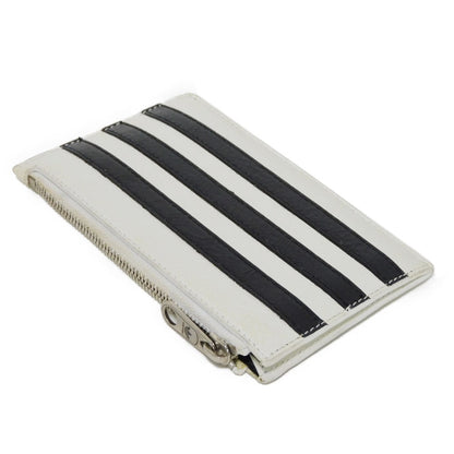 Balenciaga Coin Case 721896 2Idm6 9160 Calf Leather (Wrinkles Processing) White Striped Card Case