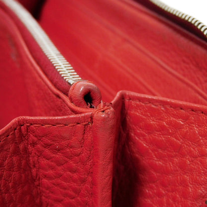 Prada Long Wallet Purse 1Ml506 2E8V F001 Calf Leather Rosso Red Zip Around Logo Metal Vitello