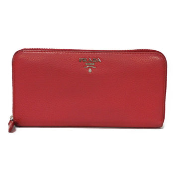 Prada Long Wallet Purse 1Ml506 2E8V F001 Calf Leather Rosso Red Zip Around Logo Metal Vitello