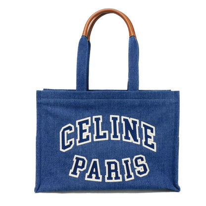 Celine Tote Bag 196762Ef7.07At Cotton Blue Tan Calfskin In Good Condition Logo Applique Large Hippo