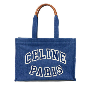 Celine Tote Bag 196762Ef7.07At Cotton Blue Tan Calfskin In Good Condition Logo Applique Large Hippo