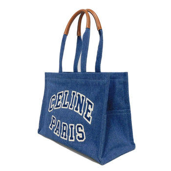 Celine Tote Bag 196762Ef7.07At Cotton Blue Tan Calfskin In Good Condition Logo Applique Large Hippo