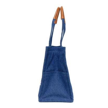 Celine Tote Bag 196762Ef7.07At Cotton Blue Tan Calfskin In Good Condition Logo Applique Large Hippo