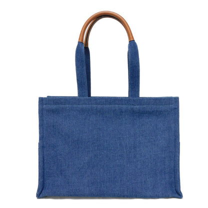 Celine Tote Bag 196762Ef7.07At Cotton Blue Tan Calfskin In Good Condition Logo Applique Large Hippo