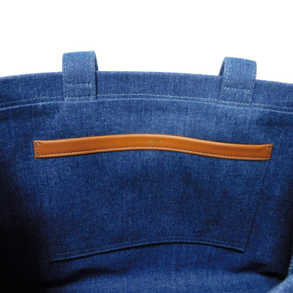 Celine Tote Bag 196762Ef7.07At Cotton Blue Tan Calfskin In Good Condition Logo Applique Large Hippo