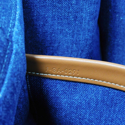 Celine Tote Bag 196762Ef7.07At Cotton Blue Tan Calfskin In Good Condition Logo Applique Large Hippo