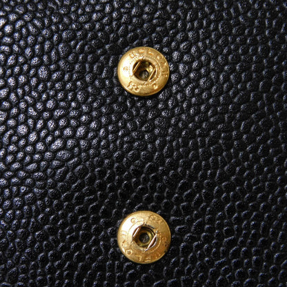 Chanel Long Wallet Purse A01434 Caviar Skin Black Coco Mark Cc Mark 4Th Series Vintage Big Coco